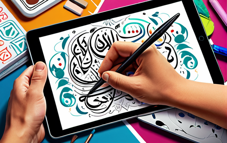 **

A vibrant illustration depicting an artist's hands using a digital brush on a tablet, surrounded by swirling colors and sketches. The background subtly features elements representing graphic design like vector shapes and typography, blending the artistic and commercial aspects of illustration and graphic design. Arabic calligraphy elements can be incorporated in the background.

**
