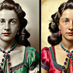 ** Restored old photo, showcasing vibrant colors and details brought back to life using Photoshop. (Focus on the "after" result.)

**
