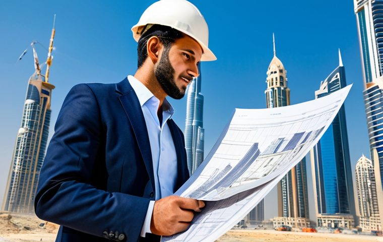 **

"A professional architect, fully clothed in modest attire, reviewing blueprints on a construction site in Dubai. Modern skyscrapers rise in the background under a clear blue sky. Safe for work, appropriate content, perfect anatomy, natural pose, high-resolution photography, professional."

**