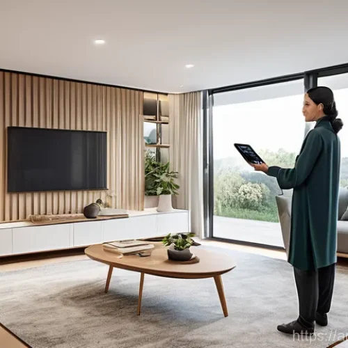 Home 17 최신 증강현실 AR 디자인 사례 - **Augmented Reality Home Design Experience:**
"A person, elegantly dressed in modest, comfortabl...