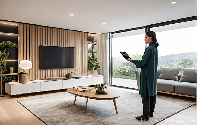 최신 증강현실 AR 디자인 사례 - **Augmented Reality Home Design Experience:**
"A person, elegantly dressed in modest, comfortabl...